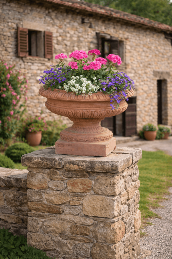 Pokal en terre cuite d’Impruneta cannelé – artisanat toscan classique, résistant au gel